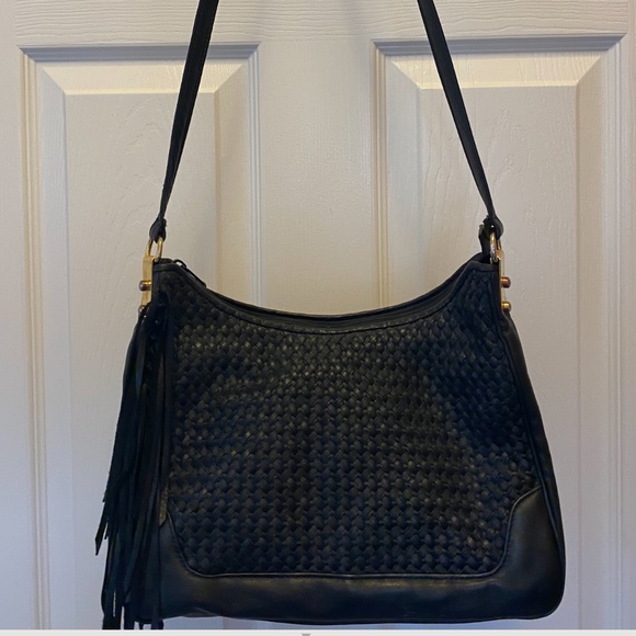 Ganson Black Woven Side Fringe Handbag - Picture 2 of 10